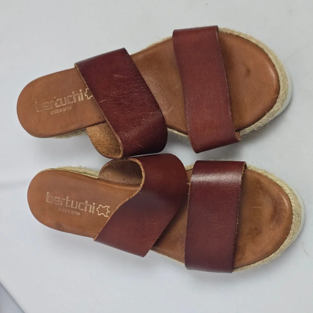 Bertuchi Spain Leather Espadrille Platform Sandals Brown Burgundy Wedge Women 41